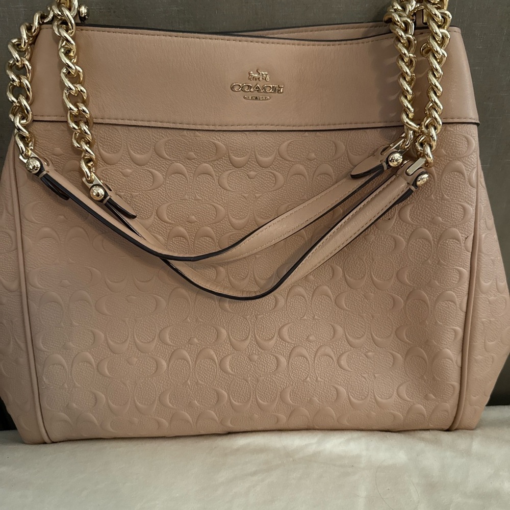 Coach Tan Gold Shoulder Bag with Signature Embossing
